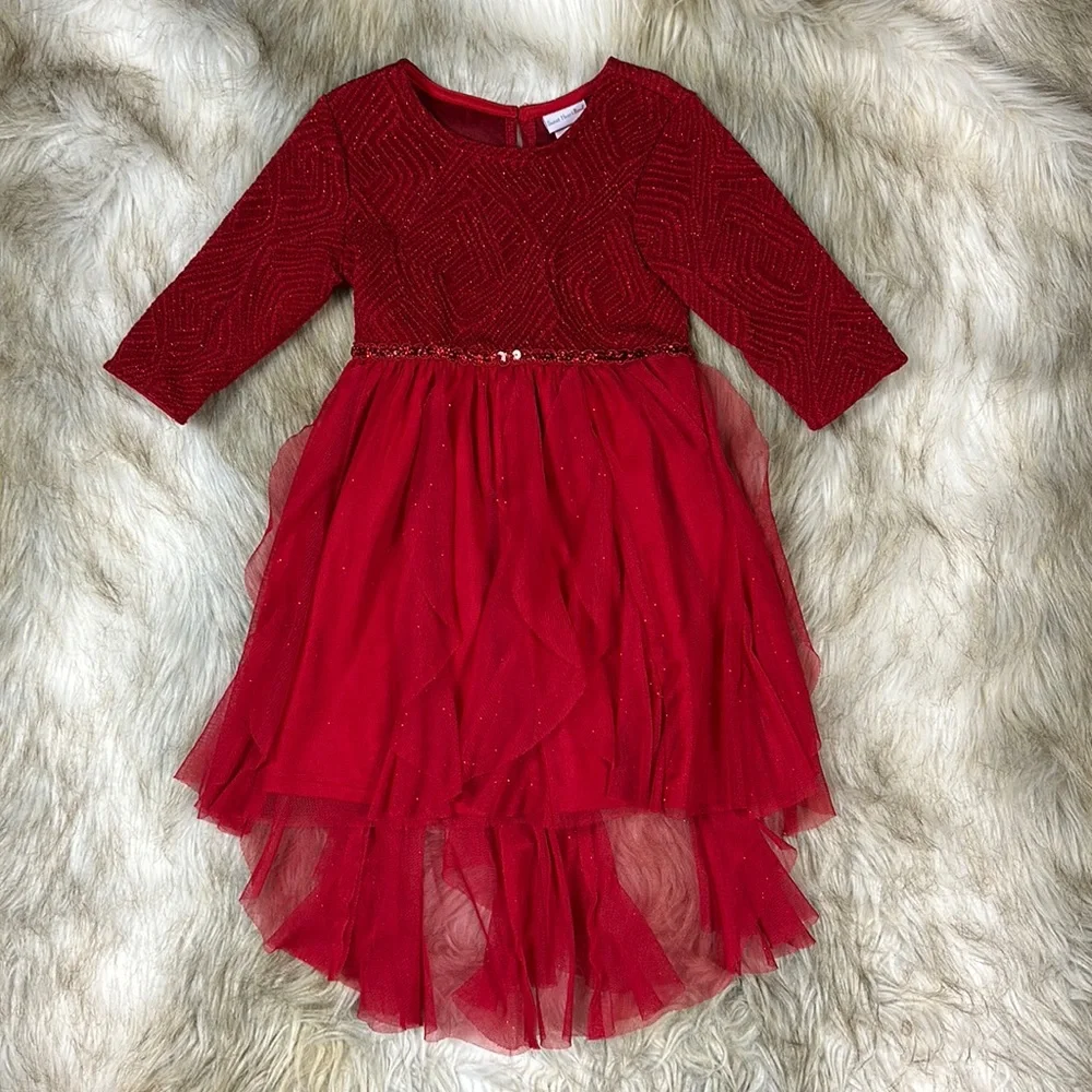 Sweet Heart Rose Girls Size 4 Red Sparkle Tulle Holiday Christmas Dress